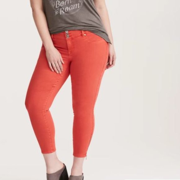 Torrid Stiletto Zip Cropped Jegging - Tomato Red - Picture 1 of 9